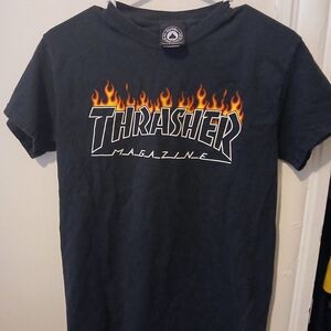Thrasher Black Tee with Orange Flame Logo